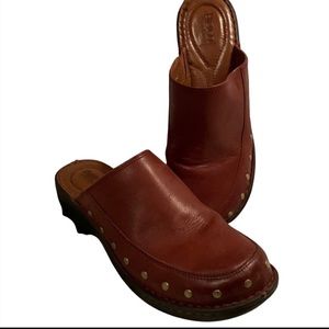 Born Red Leather Mules with Studded Detail